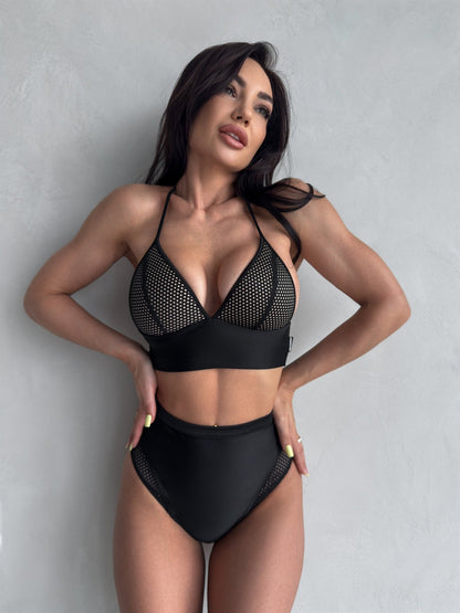 Bikini Monro Swimsuit Black Mesh - Bona Fide
