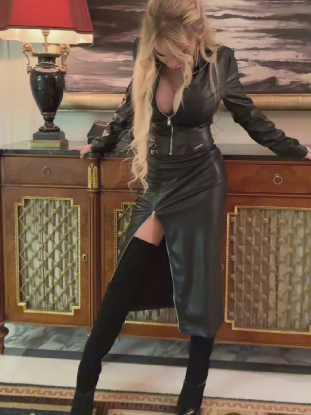 Skirt Leather long skirt Black